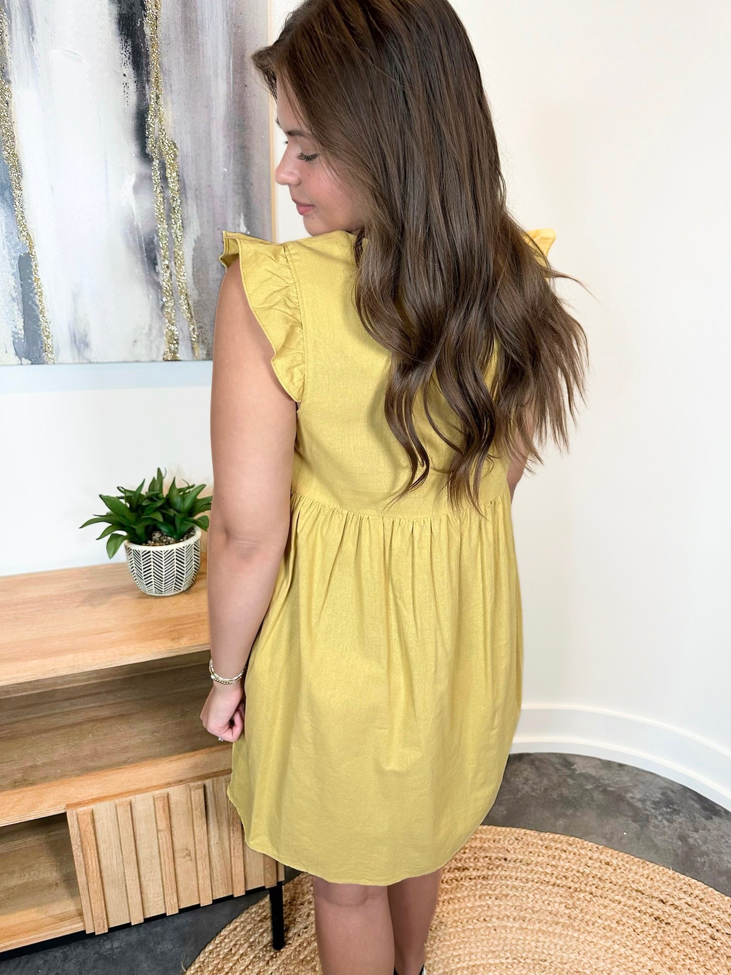 Mustard Baby Doll Flutter Sleeve Mini Dress