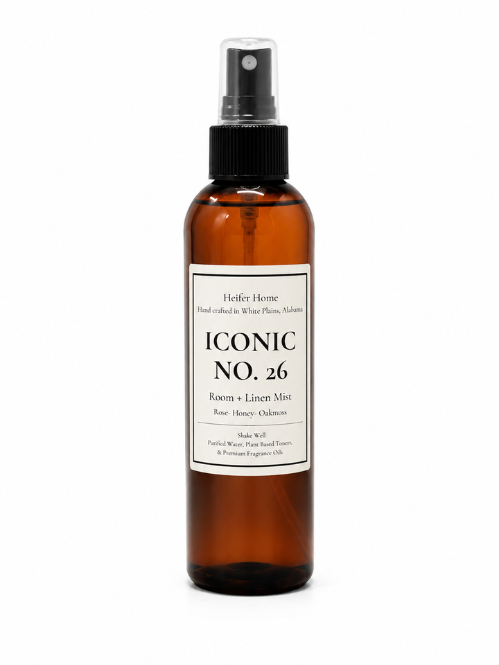 Heifer Home Iconic No. 26 room + linen mist for refreshing fabrics and living spaces.