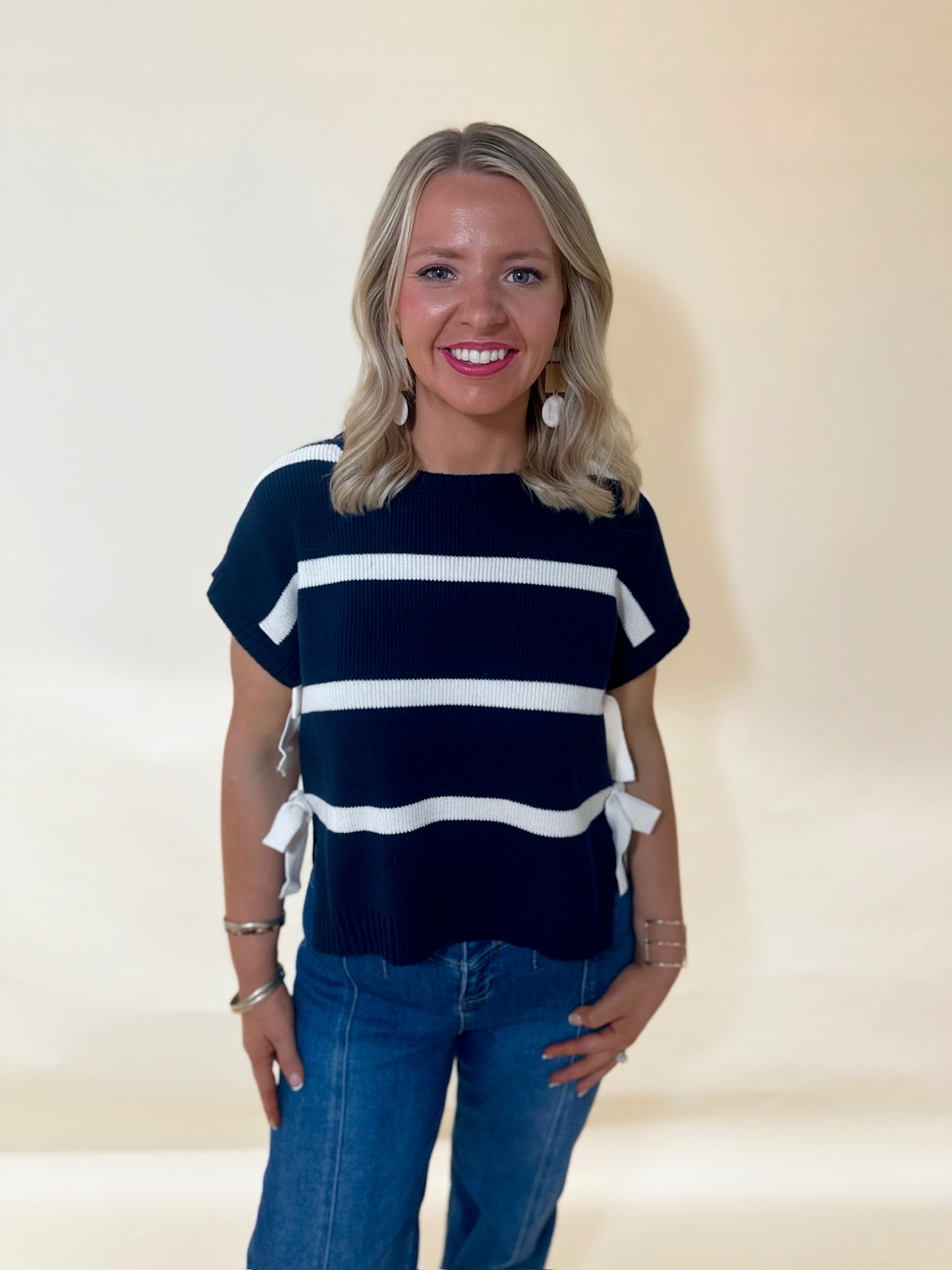 Xadie Striped Tie Sweater