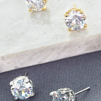 Cubic Zirconia Solitaire Gold Plated Stud Earrings