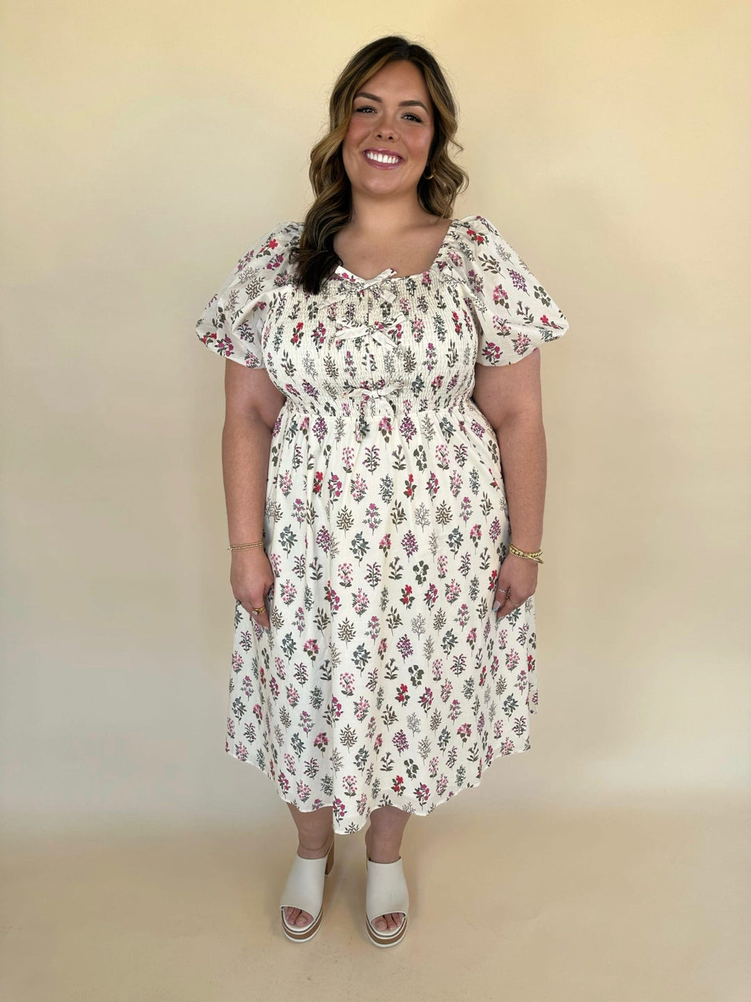 Camille Plus Block Print Bow Dress