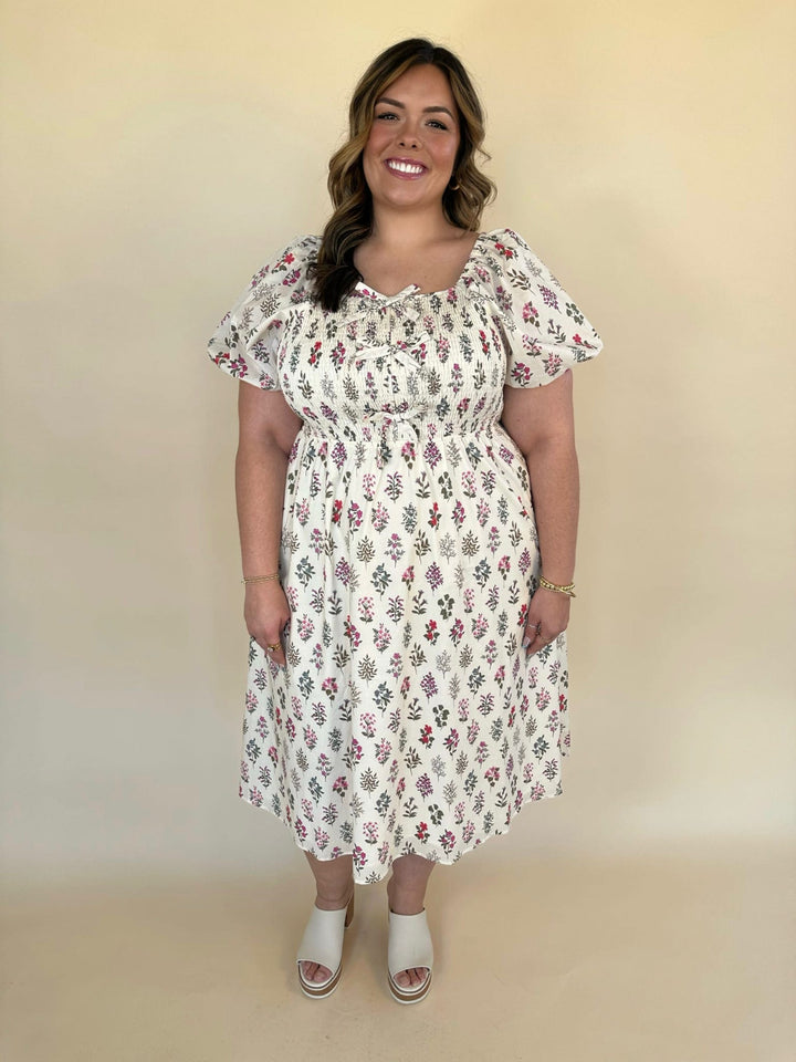 Camille Plus Block Print Bow Dress