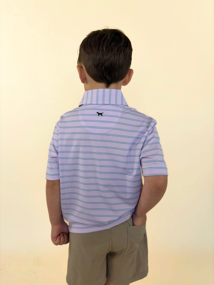Youth Lavender &amp; Navy Performance Thin Stripe Polo