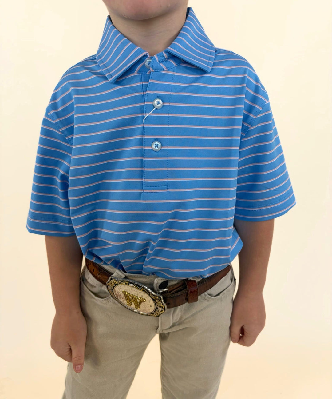 Youth Sky Blue Performance Stripe Polo