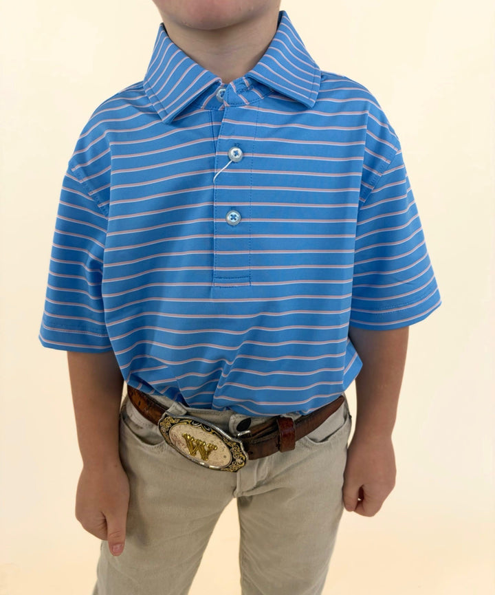 Youth Sky Blue Performance Stripe Polo