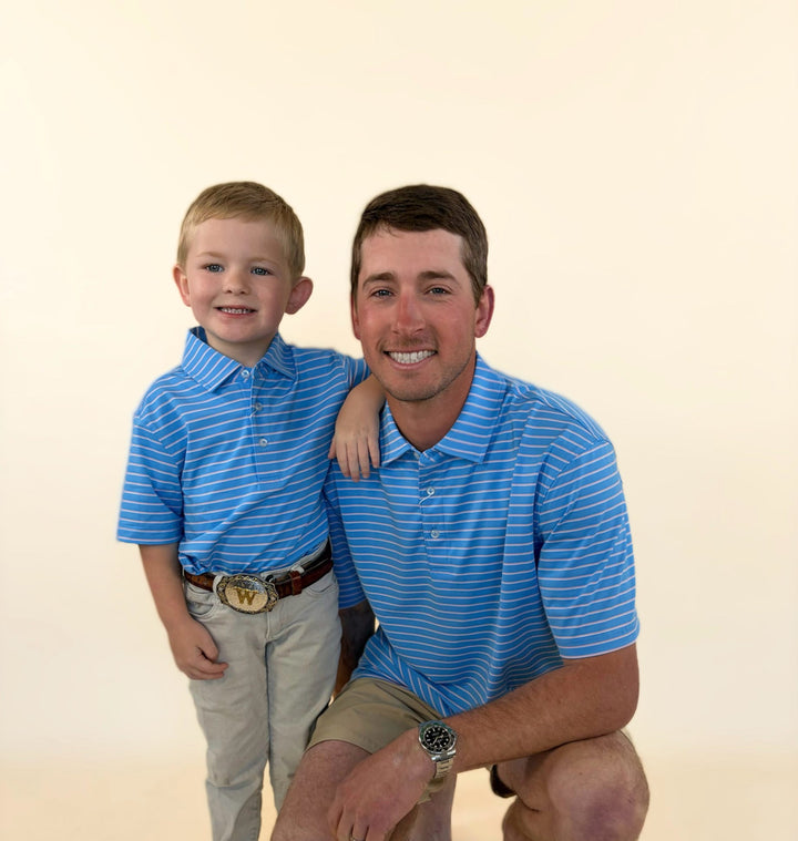 Youth Sky Blue Performance Stripe Polo