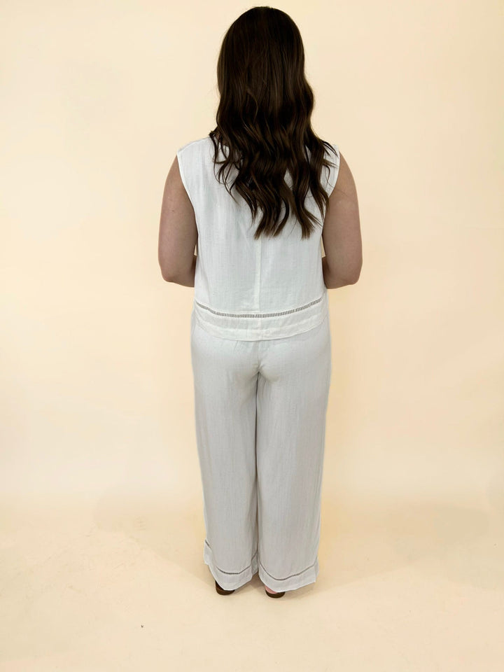 Bryn Lace Trim Linen Wide Leg Set