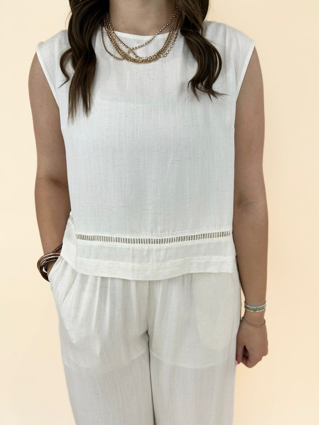 Bryn Lace Trim Linen Wide Leg Set
