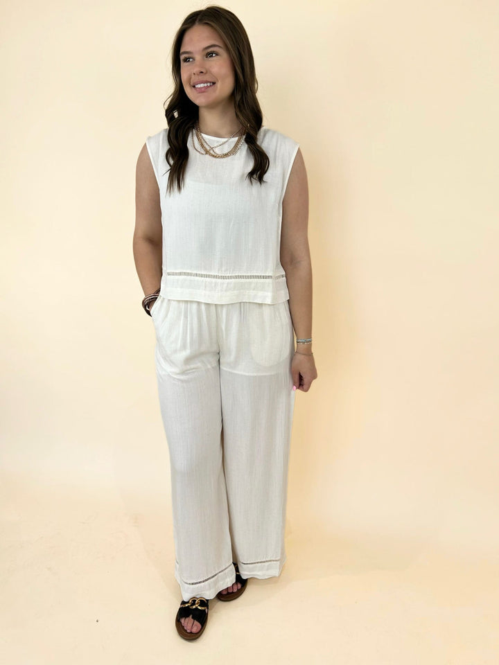 Bryn Lace Trim Linen Wide Leg Set