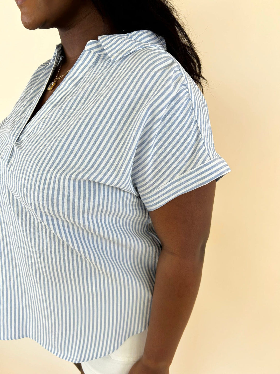 Vivi Striped Collared V-Neck Shirt