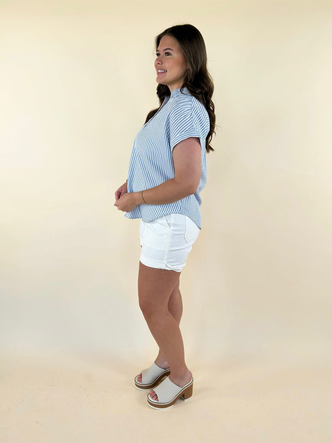 Vivi Striped Collared V-Neck Shirt