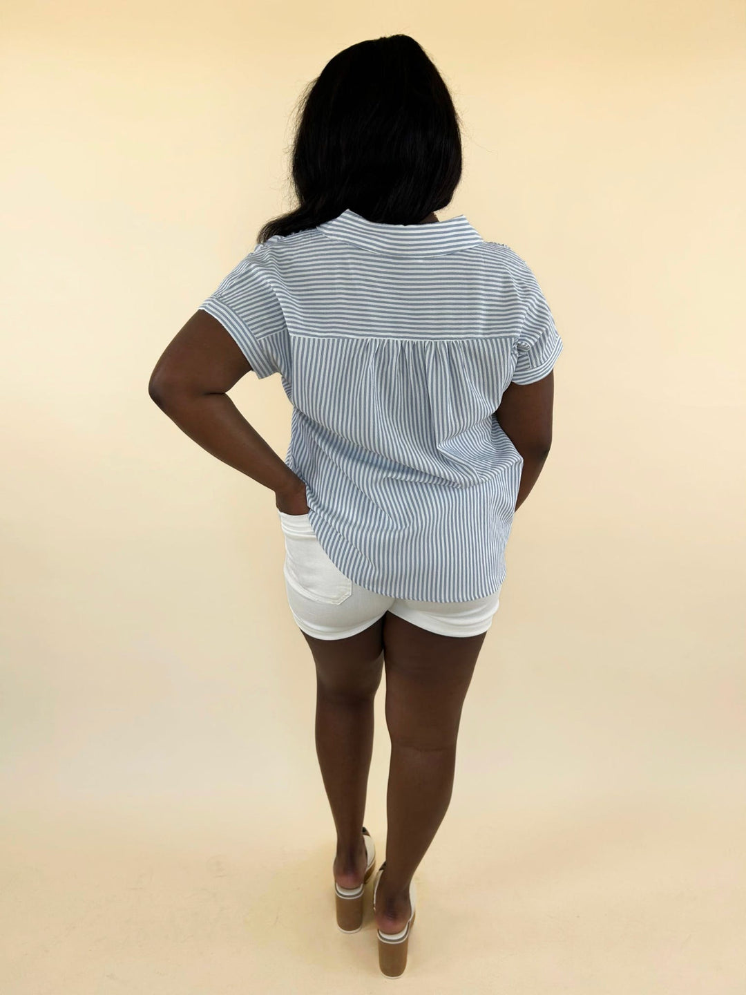 Vivi Striped Collared V-Neck Shirt