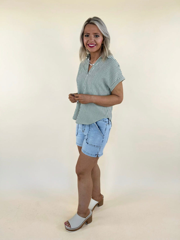 Vivi Striped Collared V-Neck Shirt