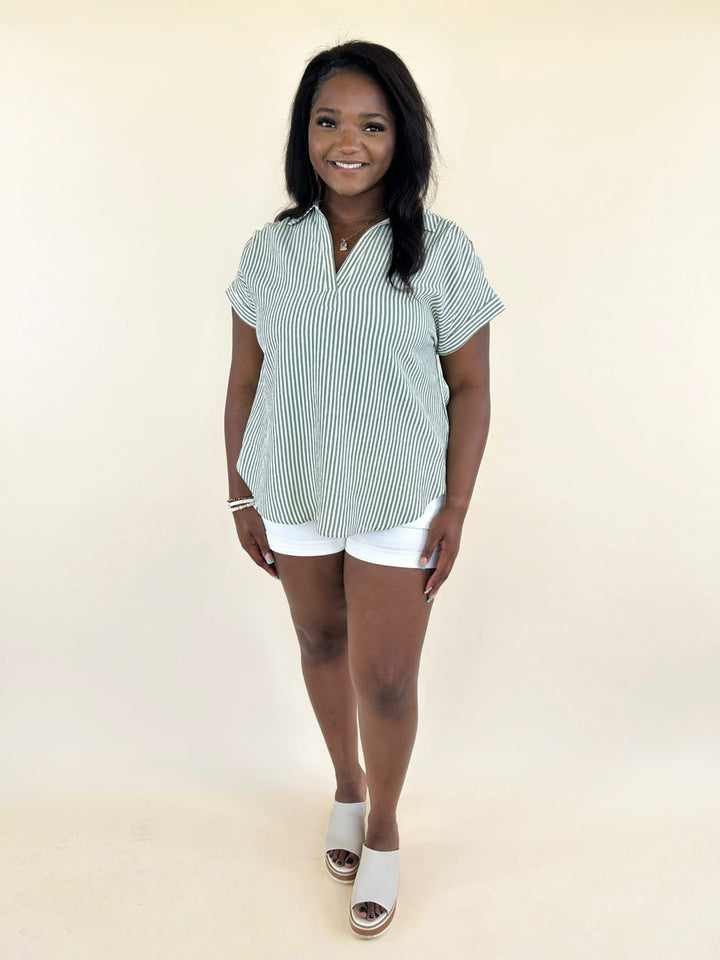 Vivi Striped Collared V-Neck Shirt