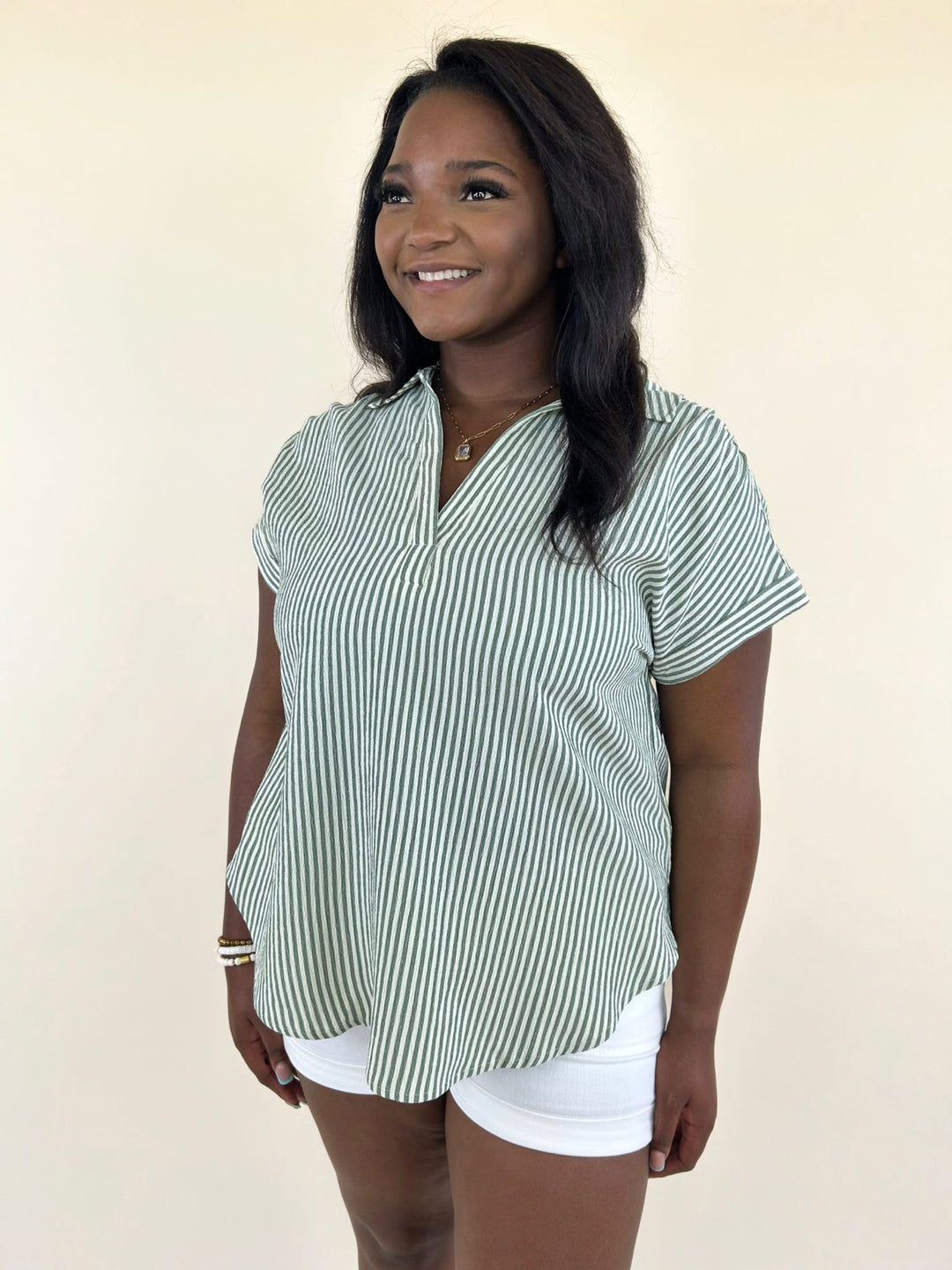 Vivi Striped Collared V-Neck Shirt