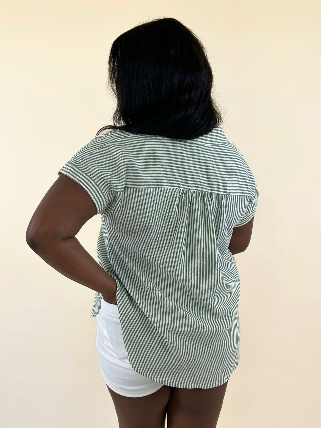 Vivi Striped Collared V-Neck Shirt