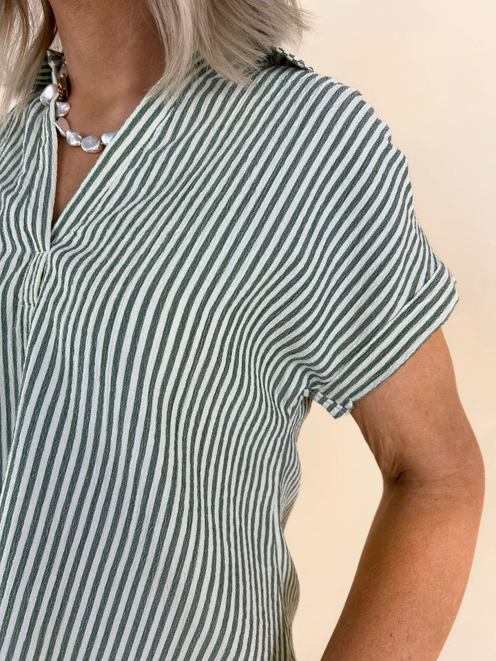 Vivi Striped Collared V-Neck Shirt
