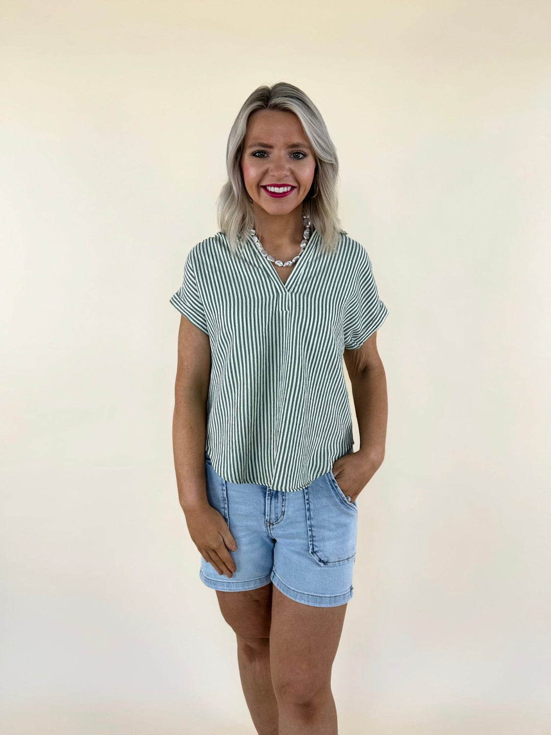 Vivi Striped Collared V-Neck Shirt