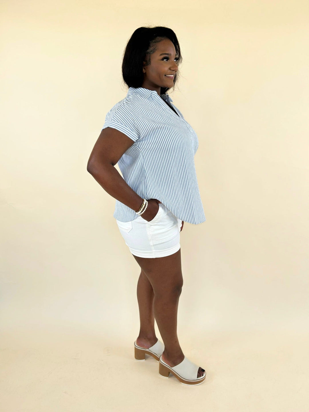 Vivi Striped Collared V-Neck Shirt