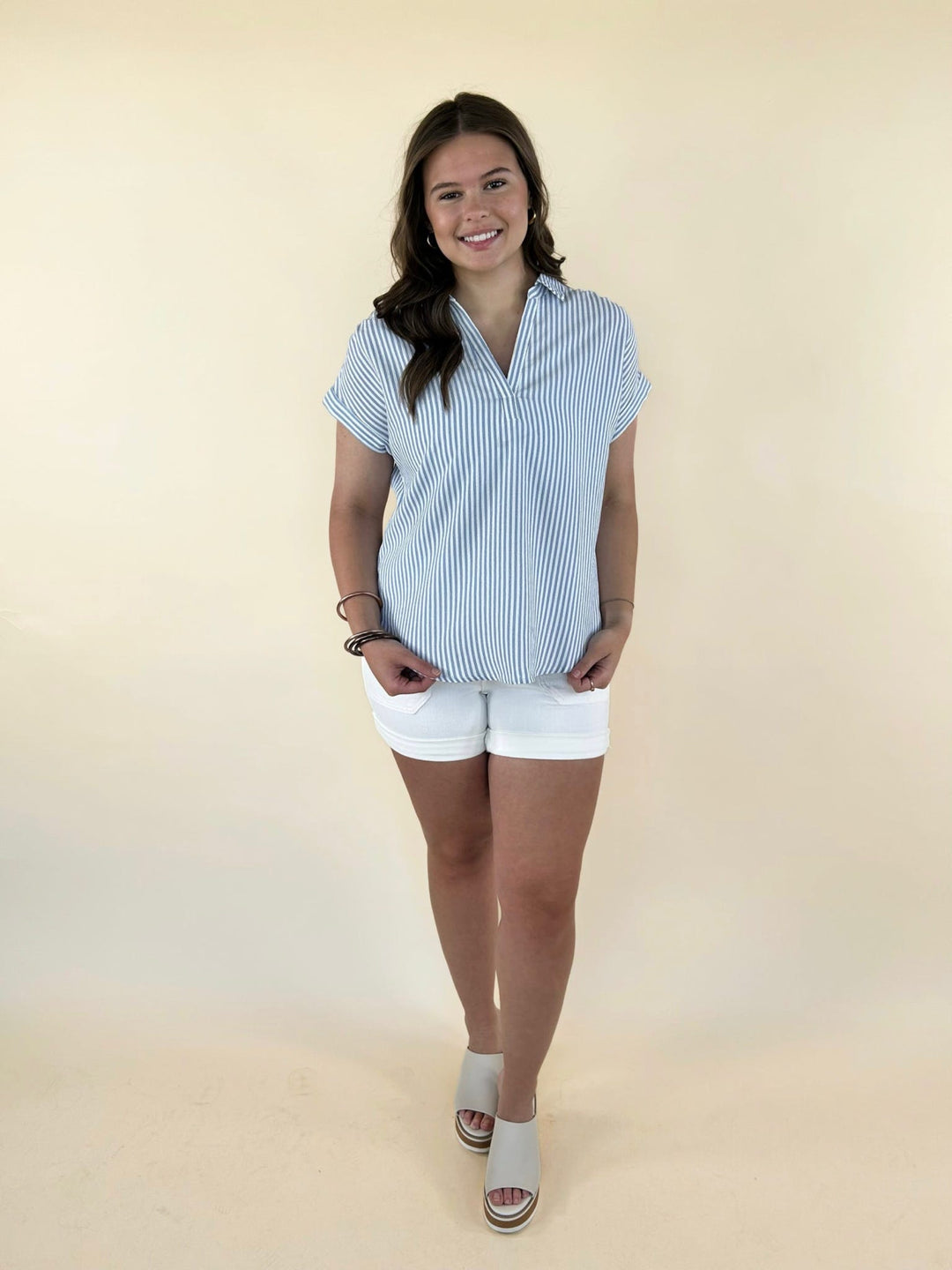 Vivi Striped Collared V-Neck Shirt