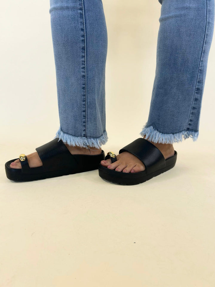 Sylvia Flare Ankle with Fringe Button