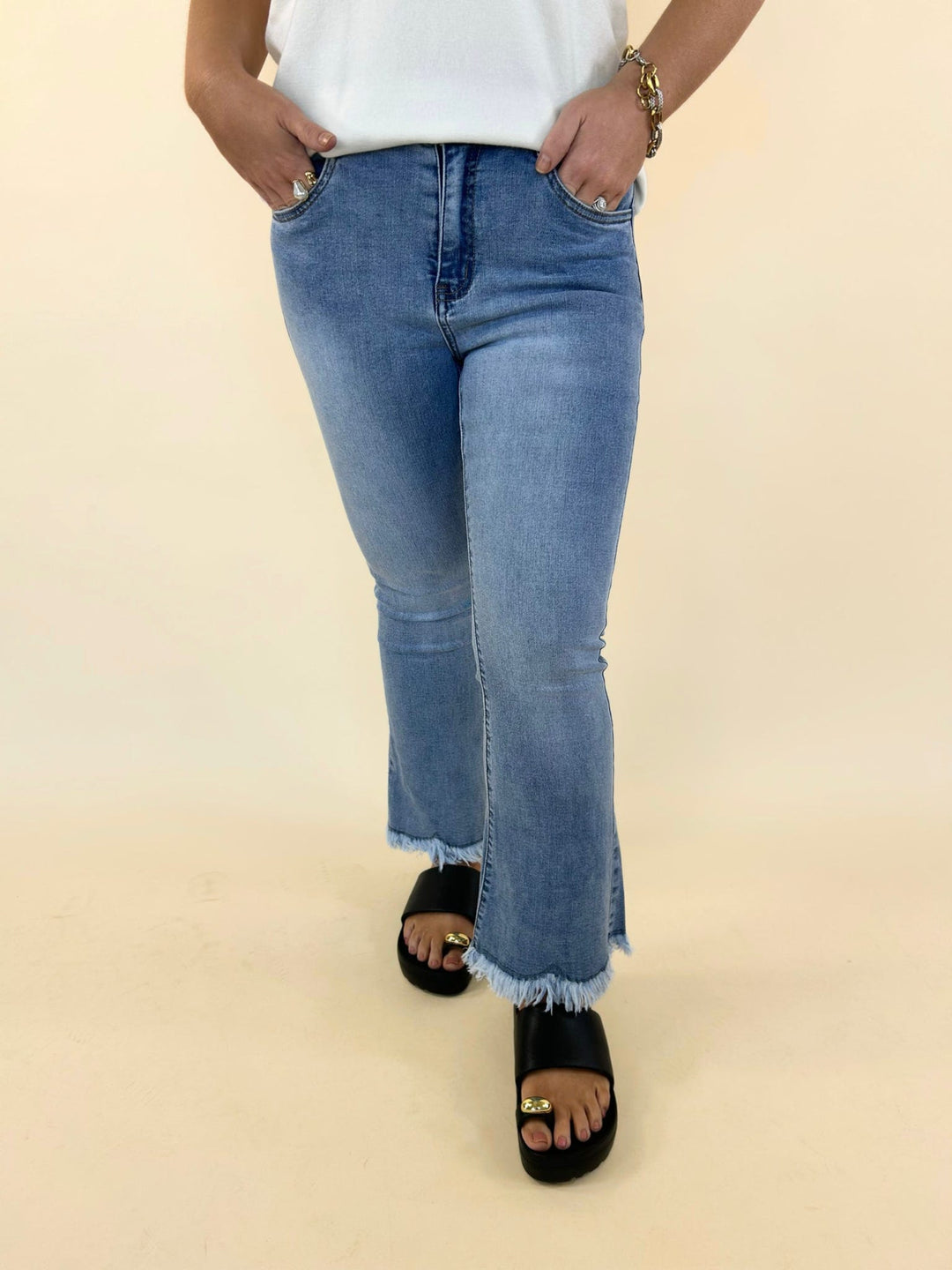 Sylvia Flare Ankle with Fringe Button