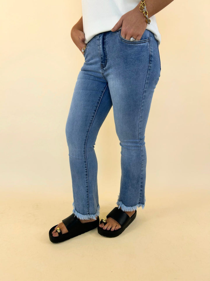 Sylvia Flare Ankle with Fringe Button