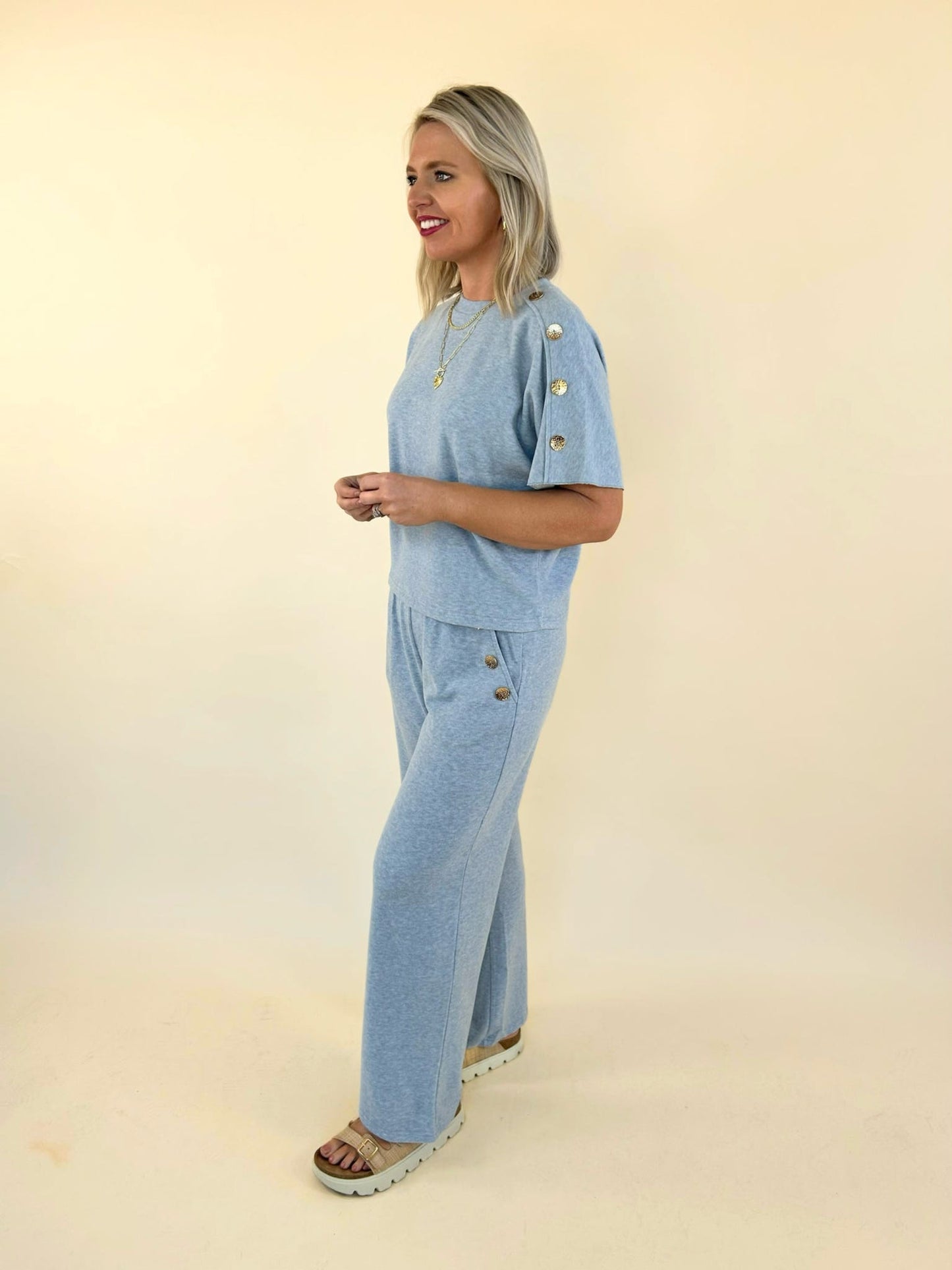 The Helena Gold Button Knit Set