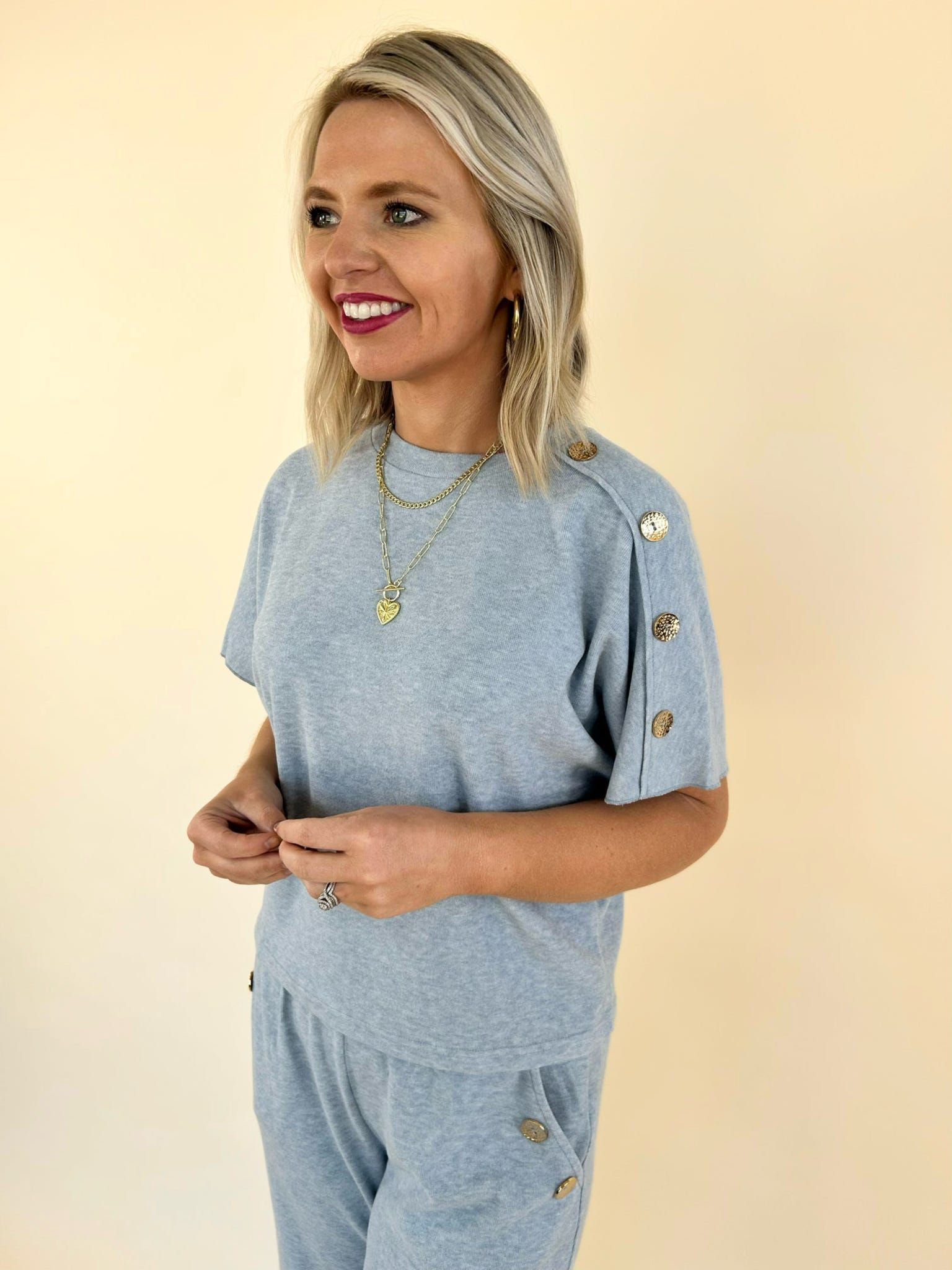 The Helena Gold Button Knit Set
