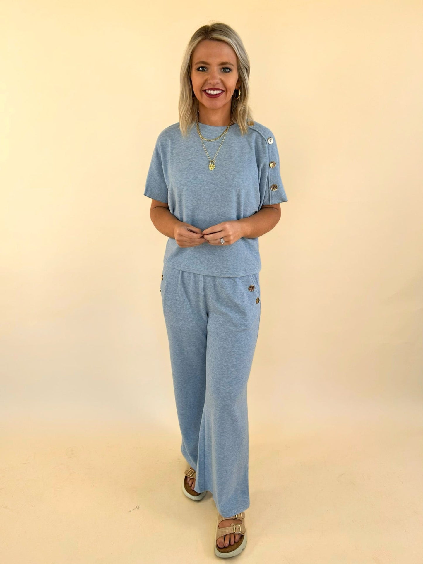 The Helena Gold Button Knit Set