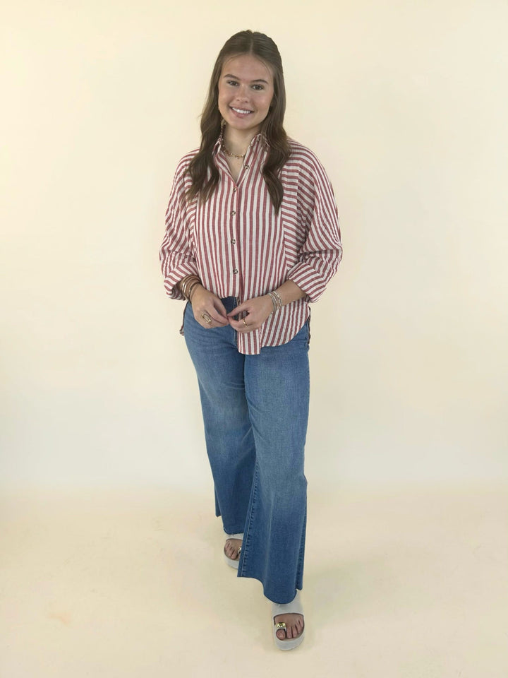Kathy Button Front Striped Top