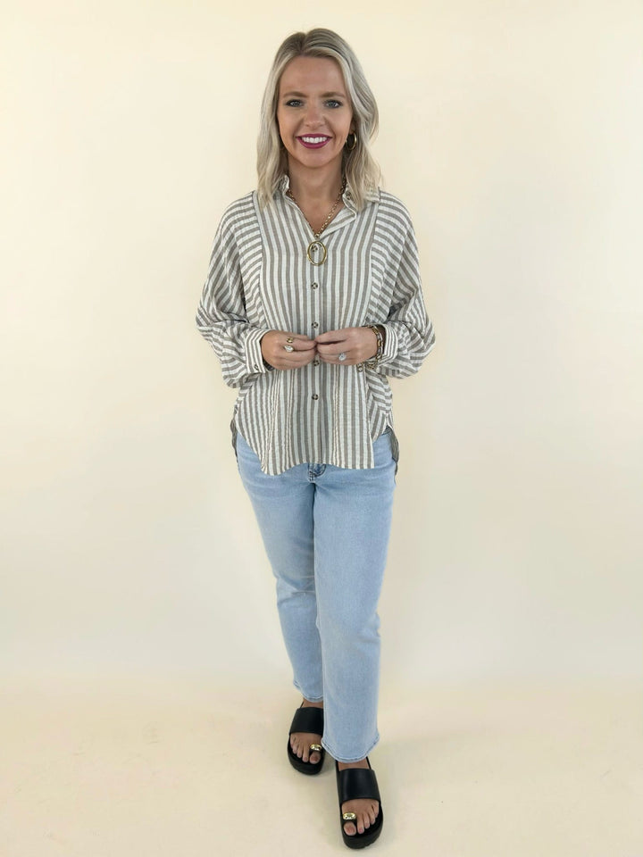 Kathy Button Front Striped Top