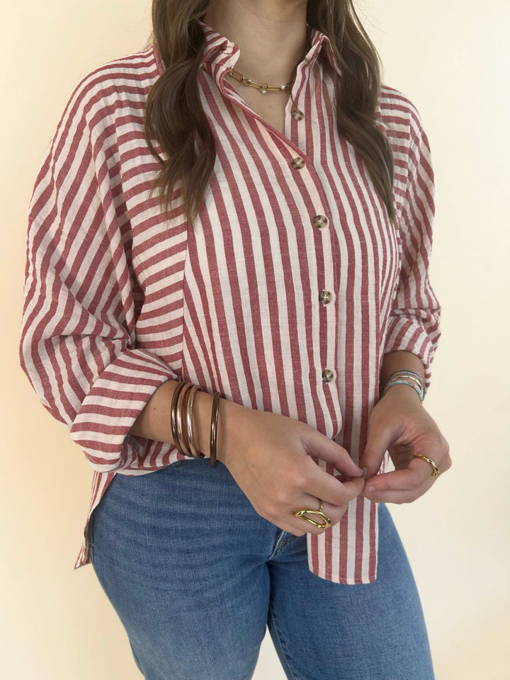 Kathy Button Front Striped Top