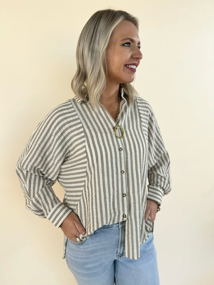Kathy Button Front Striped Top