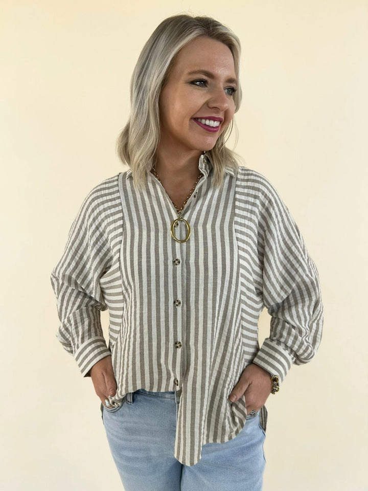 Kathy Button Front Striped Top