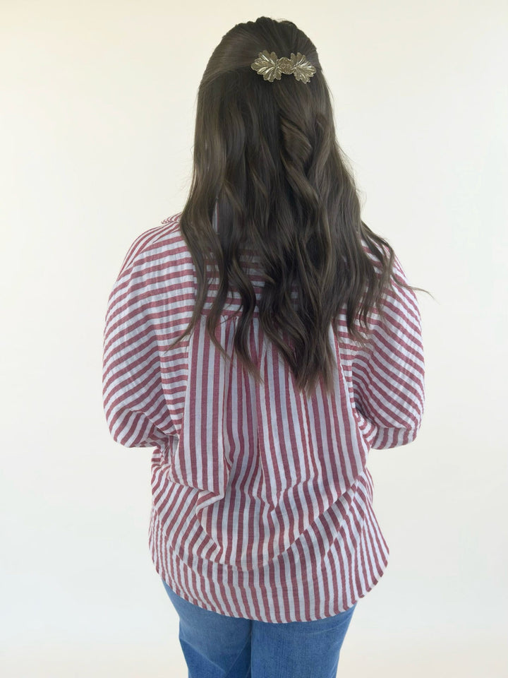 Kathy Button Front Striped Top