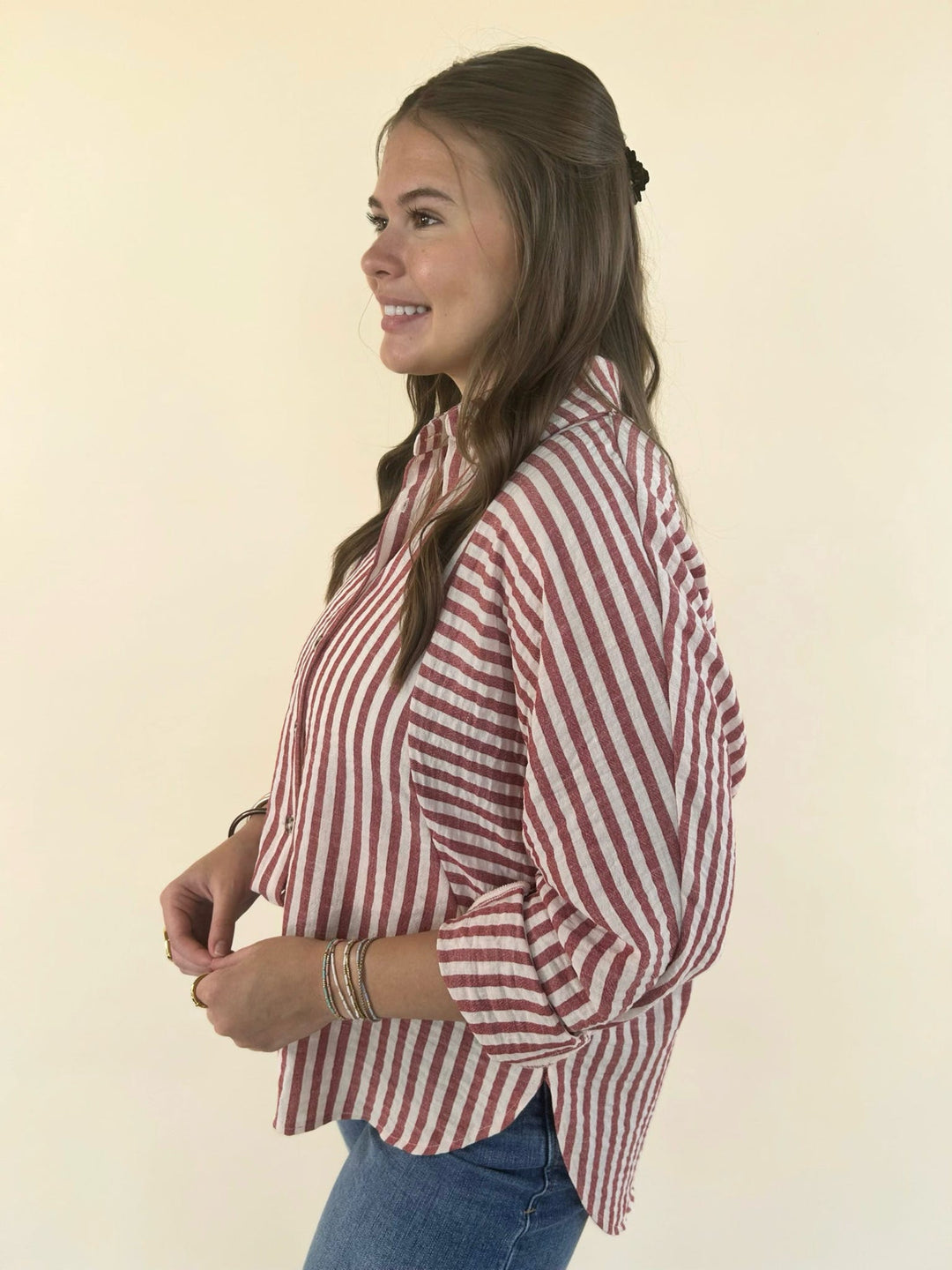 Kathy Button Front Striped Top