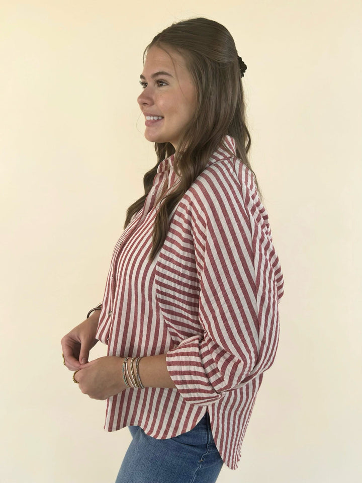 Kathy Button Front Striped Top
