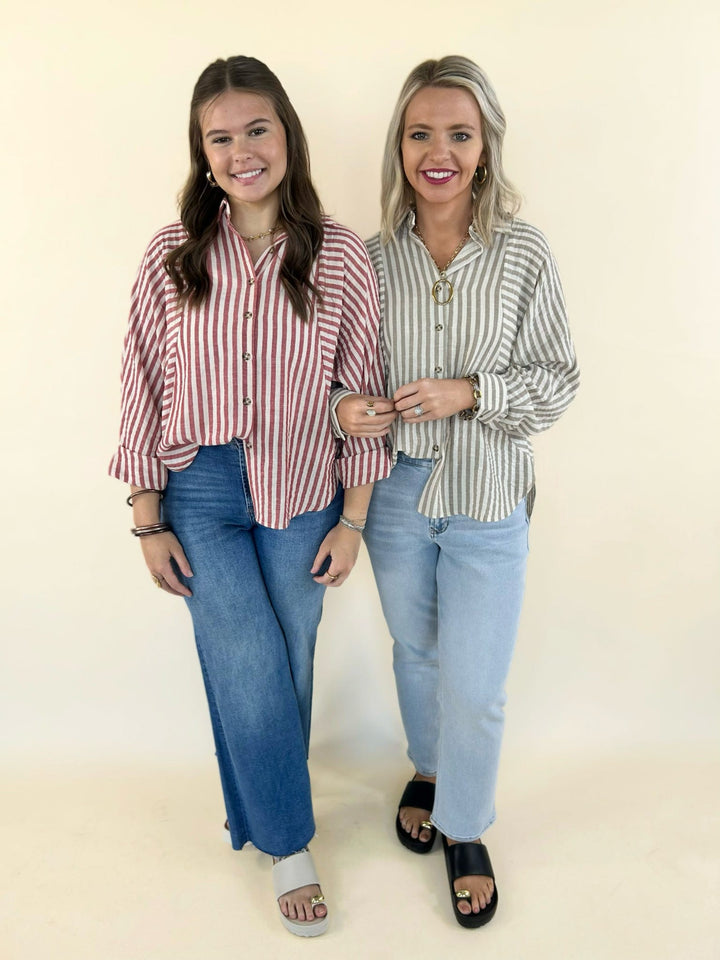 Kathy Button Front Striped Top