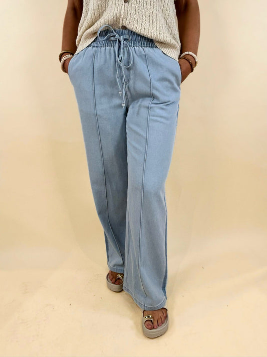 Simply Southern Washed Chambray Wide Leg Pant