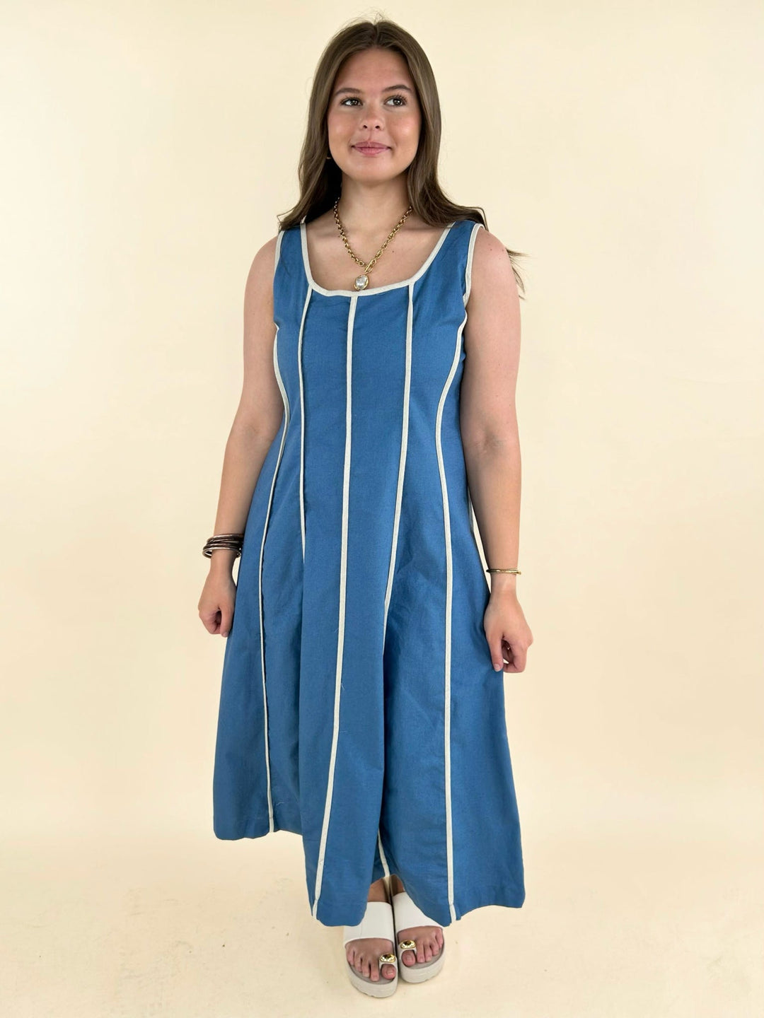 Simply Southern Ivory Linen Contrast Dress
