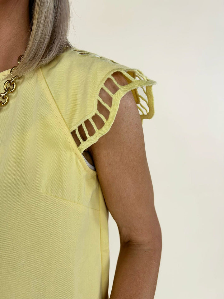 Zuri Embroidered Cut-Out Sleeve Top