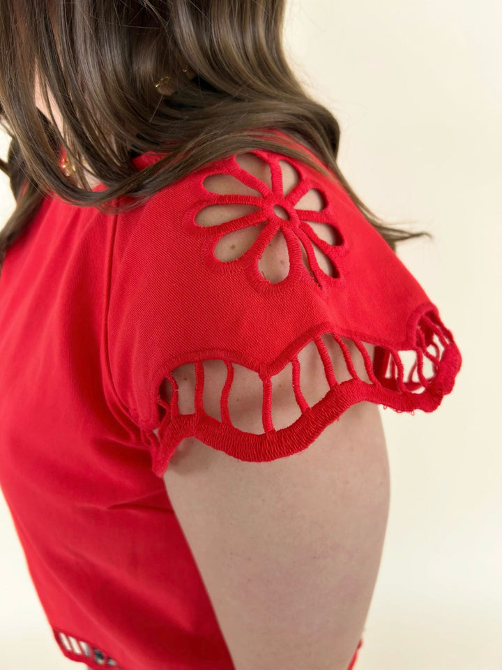 Zuri Embroidered Cut-Out Sleeve Top