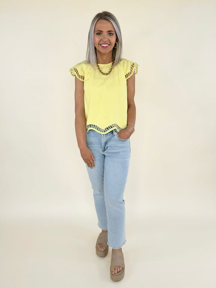 Zuri Embroidered Cut-Out Sleeve Top