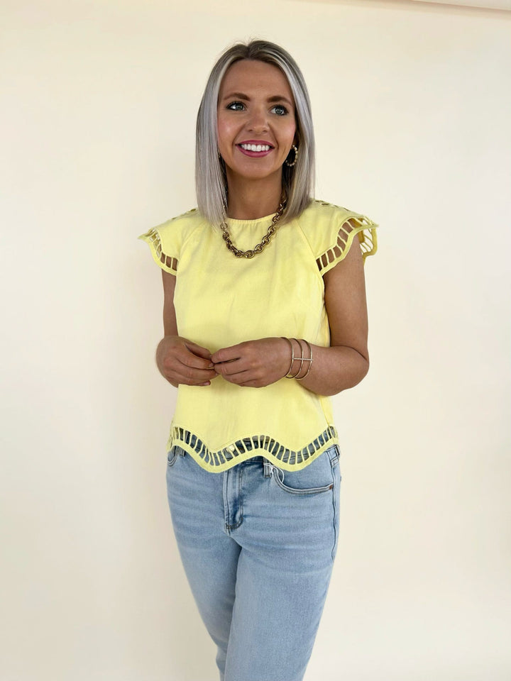 Zuri Embroidered Cut-Out Sleeve Top