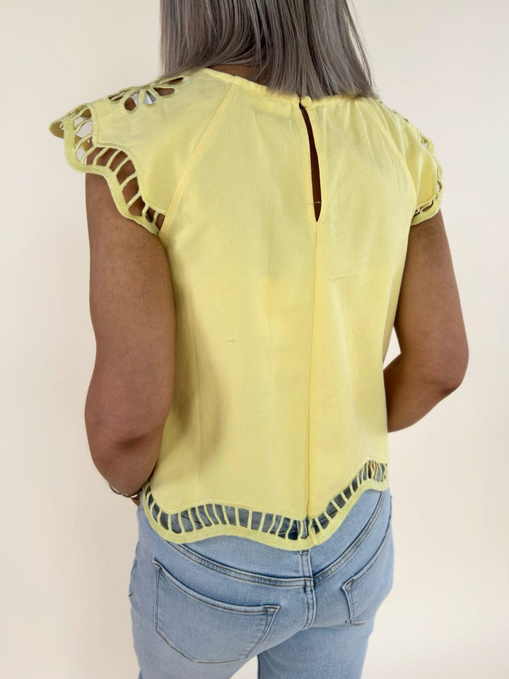 Zuri Embroidered Cut-Out Sleeve Top
