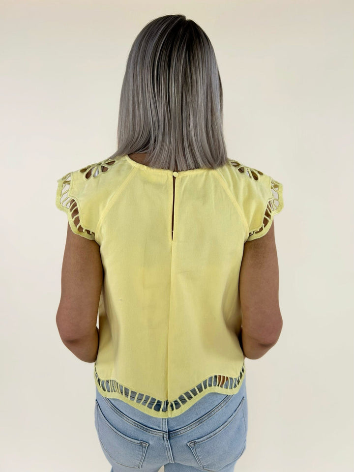 Zuri Embroidered Cut-Out Sleeve Top