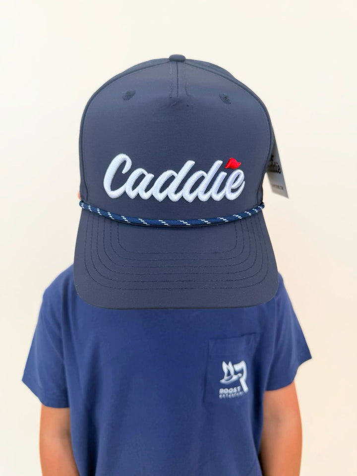 Navy Caddie rope hat for boys, youth golf cap with embroidered Caddie logo, adjustable performance hat, southern boys headwear, kids golf accessory