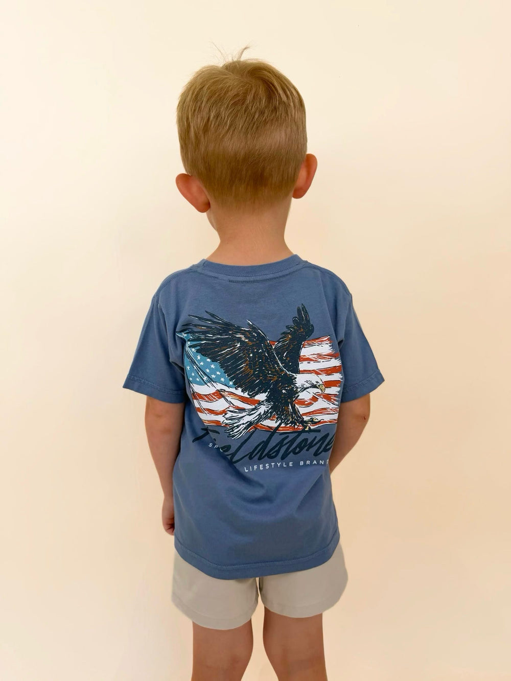 Youth Fieldstone patriotic t-shirt, boys American flag eagle shirt, patriotic pocket tee for kids, southern boys graphic tee, youth outdoor lifestyle shirt, USA themed children's apparel
