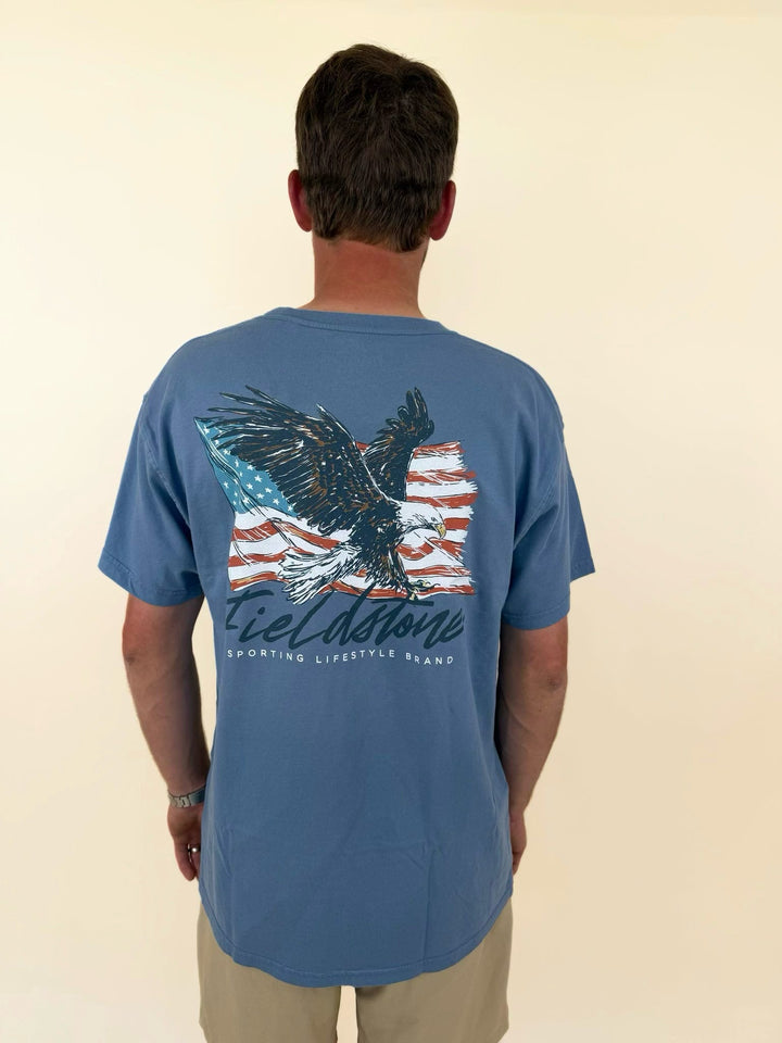 Fieldstone eagle t-shirt, patriotic eagle graphic tee, American flag hunting shirt, men&